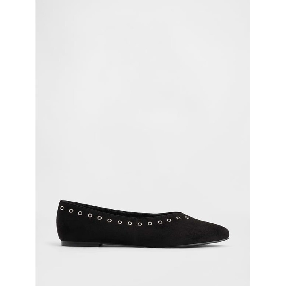 Gap Womens Black Vegan Suede Grommet Eyelet V-Neck Ballet Flats Size 9 NEW
